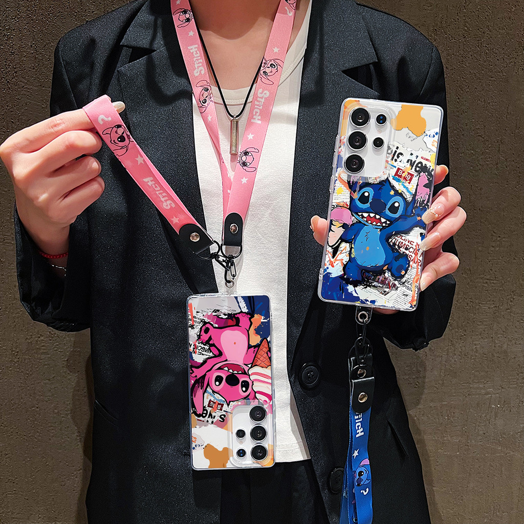 Kawaii การ์ตูน Lilo Stitch IMD Soft TPU สําหรับ iPhone 11 12 13 Pro Max สายคล้องมือพร้อมเชือกคอ