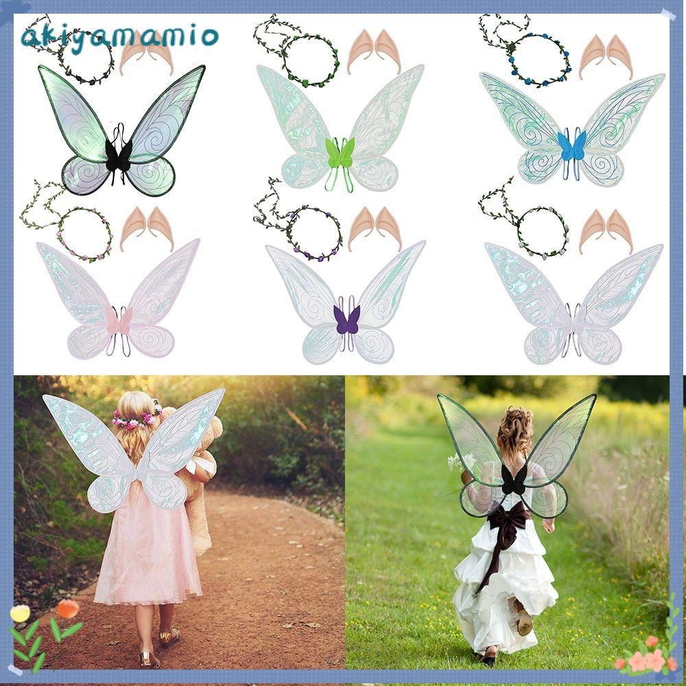 AKIYAMIO Fairy Wings, Sparkle Halloween Costume Princess Angel Wings, Novel Butterfly Wings with Flo
