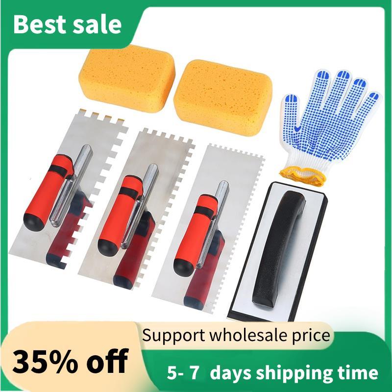 Squared Trowel 3 ชิ้นชุดฟองน้ํายาแนวและถุงมือทํางานเหมาะสําหรับซีเมนต์คอนกรีตกระเบื้องก่ออิฐ