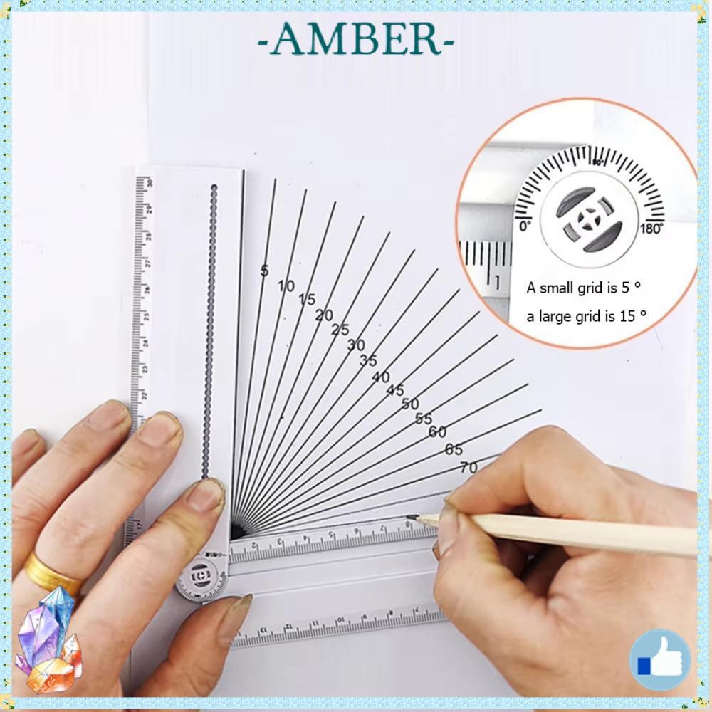 AMBER ไม้บรรทัดมัลติฟังก์ชั่น, พับสายคณิตศาสตร์ไม้บรรทัดวาดเรขาคณิต,แม่แบบเรขาคณิต ABS Circular Drawing Drafting ไม้บรรทัดวัดมุม