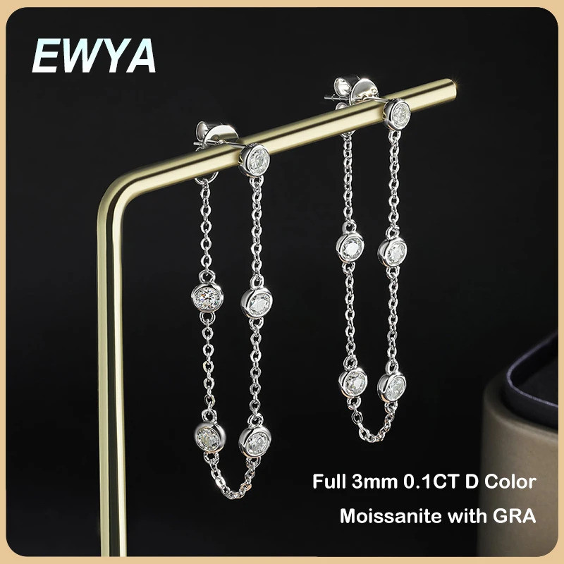 EWYA Sparkling Bubble D Color 0.1CT 3mm Full Moissanite Diamond Drop Earrings for Women S925 Silver 