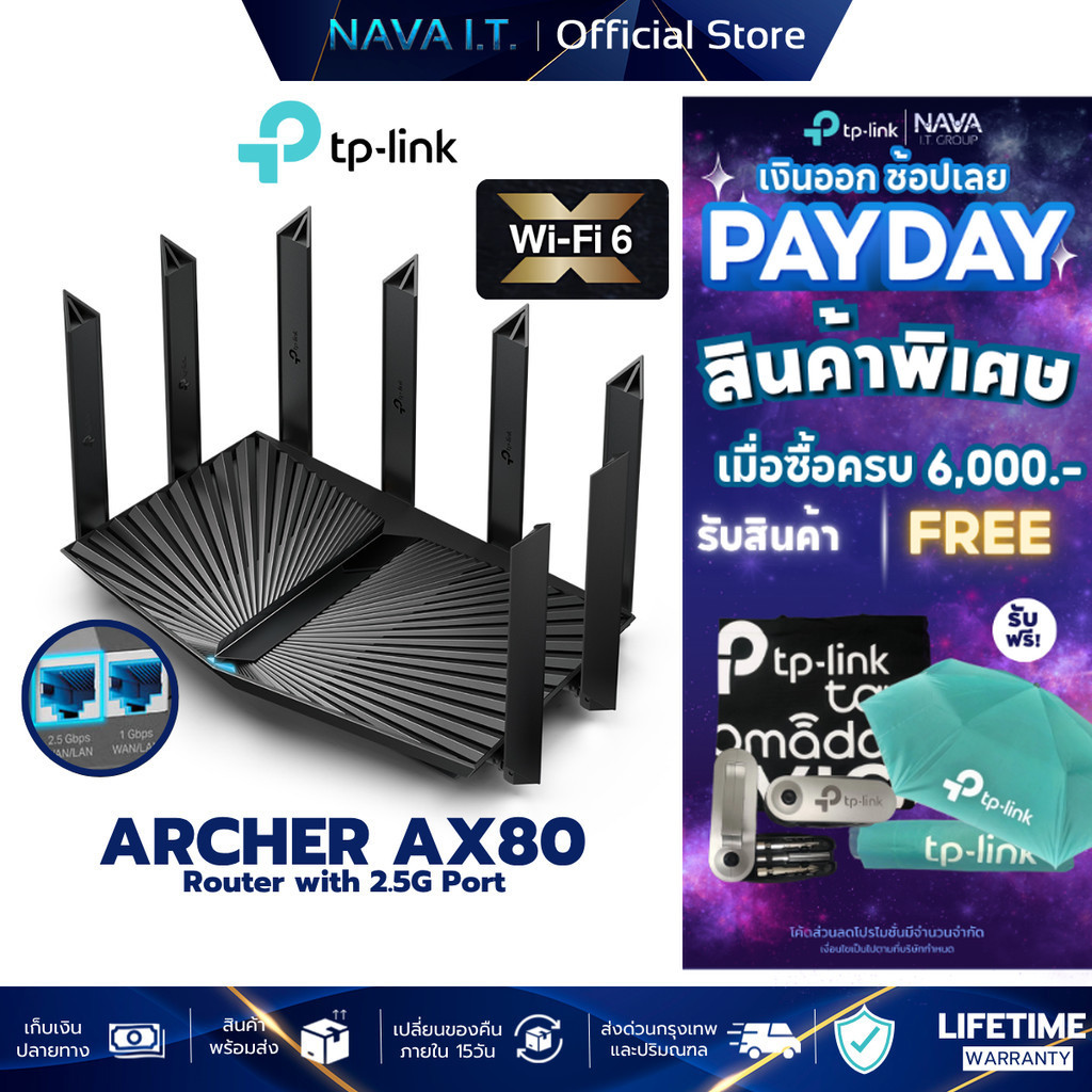 TP-LINK ARCHER AX80 AX6000 8-STREAM WI-FI 6 ROUTER WITH 2.5G PORT