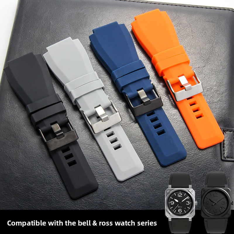 22 มม.24 มม.สายซิลิโคนอ่อนนุ่ม Sweatproof กันน้ําสําหรับ Bell Ross BR01 สายรัดข้อมือ