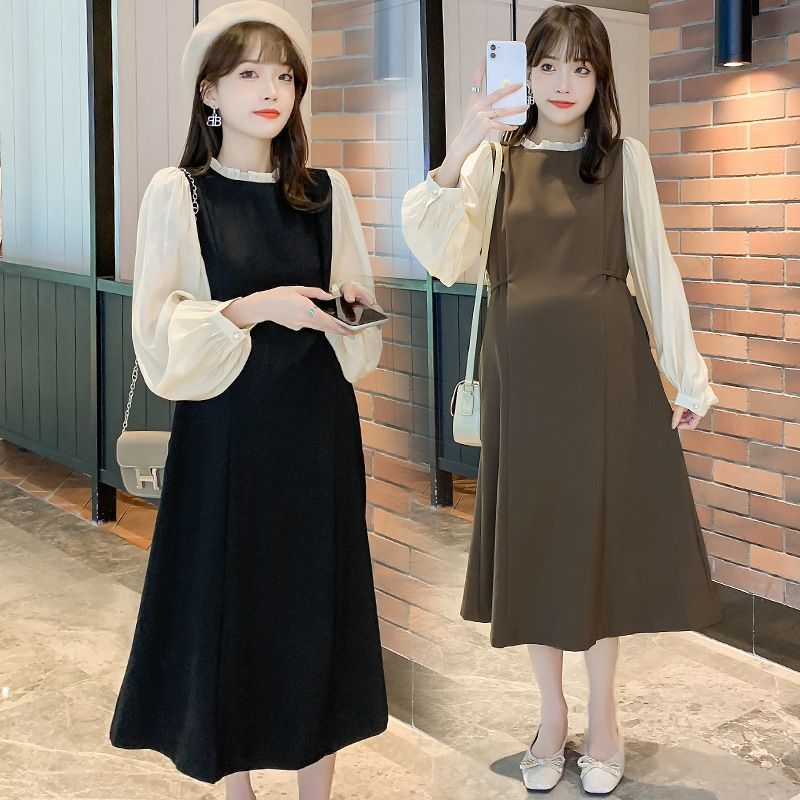 宝宝内衣裙秋冬季时尚 假假假两两用 长款裙子秋冬装 allowance长袖连衣裙衣裙女士短袖长袖连衣裙衣裙夏季ฤดูใบไม้ร่วงแฟชั่นเย็บปลอมสองหญิงตั้งครรภ์