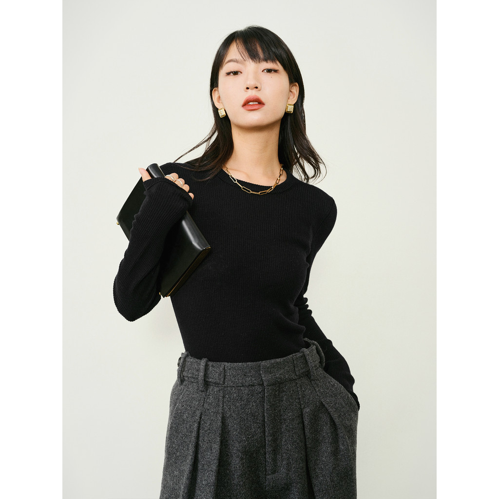 สเวตเตอร์เมอริโนวูล MRS Studios Australia สีดำและขาว ลายรอบคอ