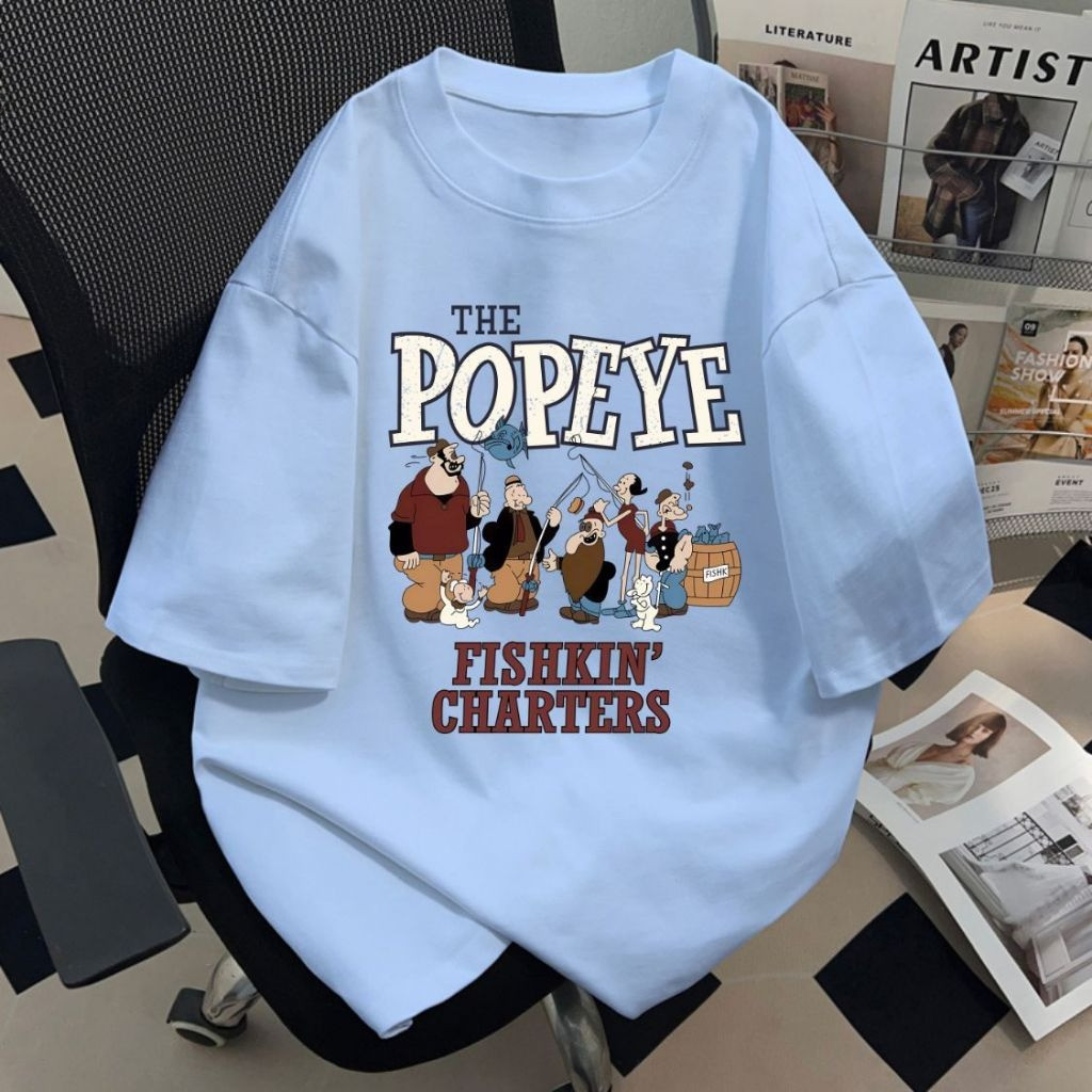 TeeTwoOne วินเทจอเมริกัน ‘THE POPEYE’พิมพ์ลาย เสื้อเท่ๆ เสื้อCOTTON100%OVERSIZE เสื้อสุภาพสตรีเสื้อ【COD】