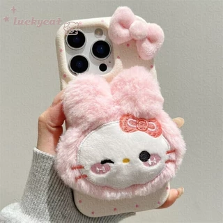 ใช้งานร่วมกับ iPhone 16 15 14 13 12 11 Pro Max X Xr Xs Max 7 8 Plus SE2020 เคสโทรศัพท์การ์ตูน 3D DIY น่ารักสวมใส่สีสันแถบคาดศีรษะตุ๊กตาแมว + Lanyard หนังนุ่มปกหลัง