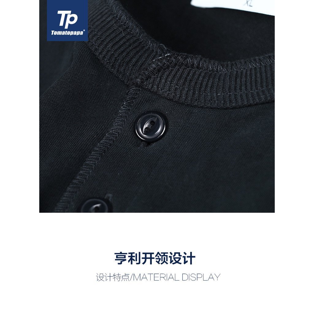 TOMATOPAPA เสื้อยืดแขนยาวคอ Henley สไตล์ยุโรปและอเมริกันสำหรับใส่เป็นเสื้อ outerwear ทรงกระชับ สีเรียบทึบ — صورة 5