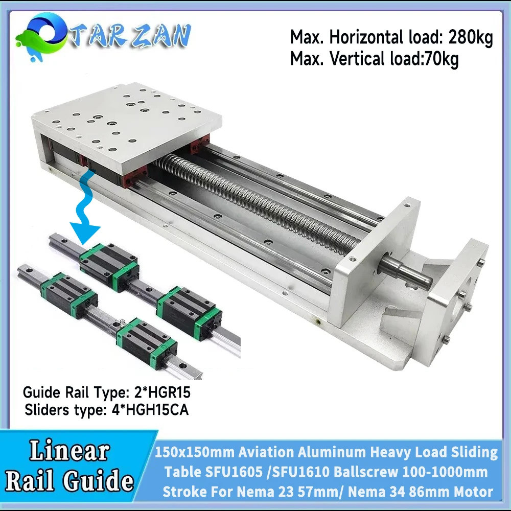 Heavy Load Cnc เลื่อนตารางฝุ่น Linear Rail Guide 40 - 940 มม.จังหวะ Sfu1605/1610 Ballscrew 4 * hgh15