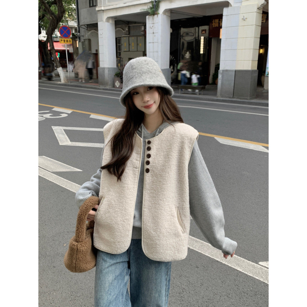 เสื้อกั๊กลำลองสำหรับผู้หญิงสไตล์เกาหลี ทำจากขนแกะ เหมาะสำหรับฤดูใบไม้ร่วง 251030