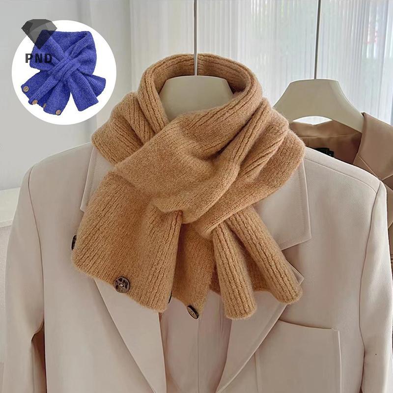 PND คอผ้าคลุมไหล่สีทึบผ้าพันคอข้ามถัก Neckerchief Wrap คออุ่นผู้หญิง raoog