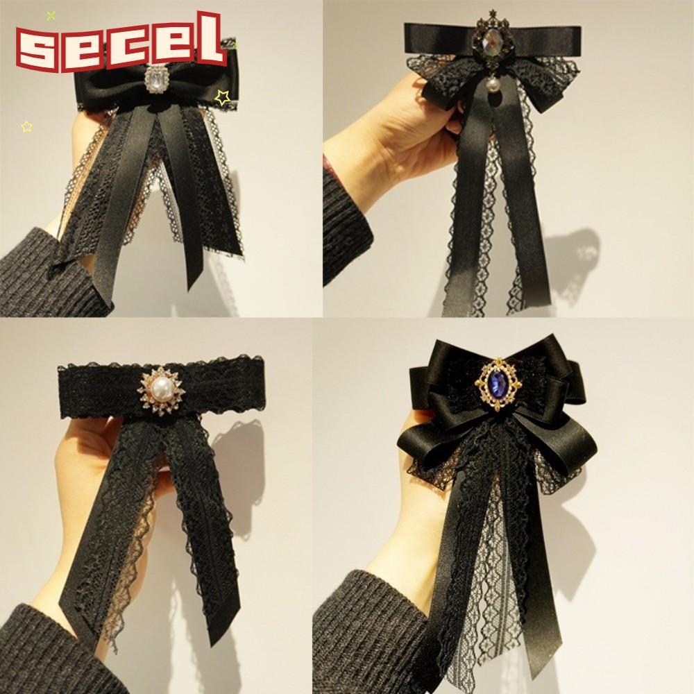 เข็มกลัดริบบิ้นสีดำ Bow Knot พร้อมคริสตัล Rhinestone โพลีเอสเตอร์ เสริมแต่งเนคไทคลิปแบบวินเทจ สำหรับผู้หญิง