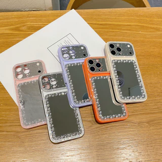 พรีเมี่ยมDrop-resistant Scratch-proof Liquid Soft Edge Glitterเพชรกระจกเคสโทรศัพท์สําหรับiPhone 11 12 13 14 15 16 17 Pro Max