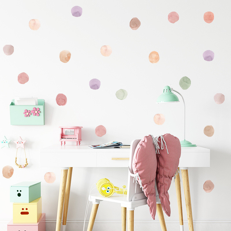 2 ชิ้นที่มีสีสันสีน้ํา Dot ห้องนอนตู้เสื้อผ้าตู้เย็น Entryway DIY Home Wall Decor สติกเกอร์