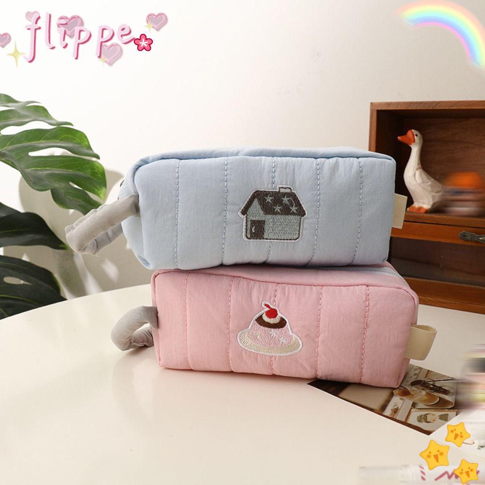 FIPE Pencil , Blue House/Pink Portable Handheld Pen Bag, Cartoon Large Capacity Pen Box Student
