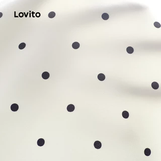 (New Arrival) Lovito เดรสลําลองผู้หญิงสีขาวงาช้าง ลายโบว์ สําหรับฤดูใบไม้ผลิ/ฤดูร้อน สีดำ เกาหลี อินเทรนด์ L200AD262