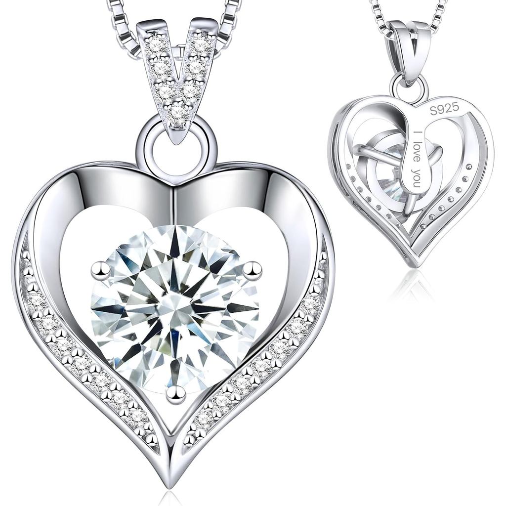 สร้อยคอหัวใจ Moissanite สําหรับผู้หญิง 1/2/3 กะรัต D สี VVS1 Lab สร้างจี้เพชร, S925 เงินสเตอร์ลิง "I