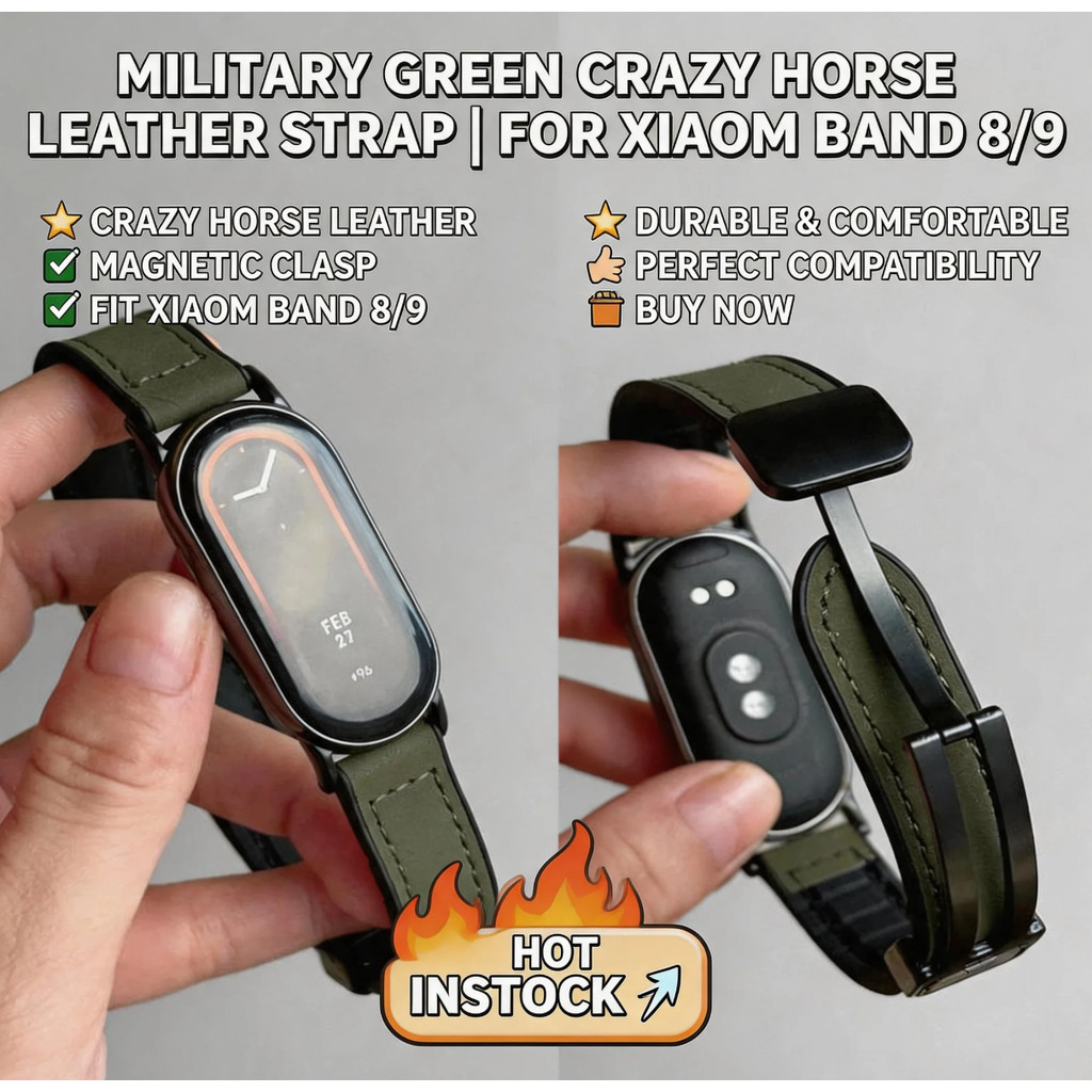 for Xiaomi Mi Band 11 10 9 8 7 6 5 4 3 ซิลิโคนสายหนังม้าบ้าหนังสร้างสรรค์แม่เหล็กดูด เสี่ยวหมี่ 10 ผู้ชายและผู้หญิงสูง- for Smartwatch MiBand 10 9 8 NFC ในสต็อก