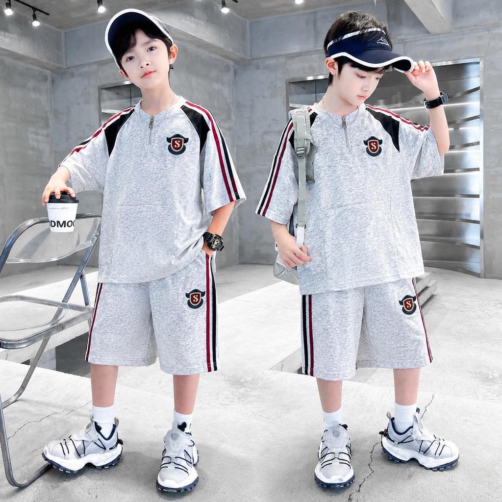 Baby Store ชุดเด็กผู้ชาย2ชิ้น เสื้อแขนสั้นกางเกงขาสั้น สไตล์เกาหลี หล่อๆ แฟชั่น สไตล์เกาหลี ฤดูร้อน ไซส์ 120-170