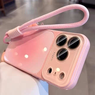 Glossy Halo staining Case + Lanyardไล่ระดับสีหน้าต่างขนาดใหญ่สําหรับiPhone 12 13 14 15 16 17 Pro Maxกรณี15PROMAXล้อมรอบอย่างเต็มที่Anti-Fallกันกระแทกปกหลังขอบนุ่ม