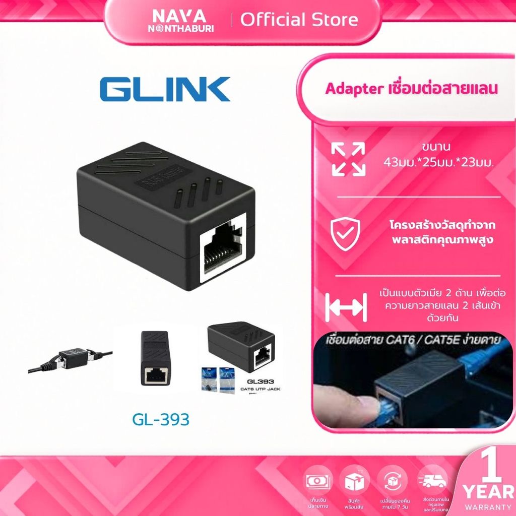 GLINK GL-393 CAT6 UTP COUPLER/ADAPTER เชื่อมต่อสายแลน CAT6/ตัวต่อสายแลน2เส้นเข้าด้วยกัน