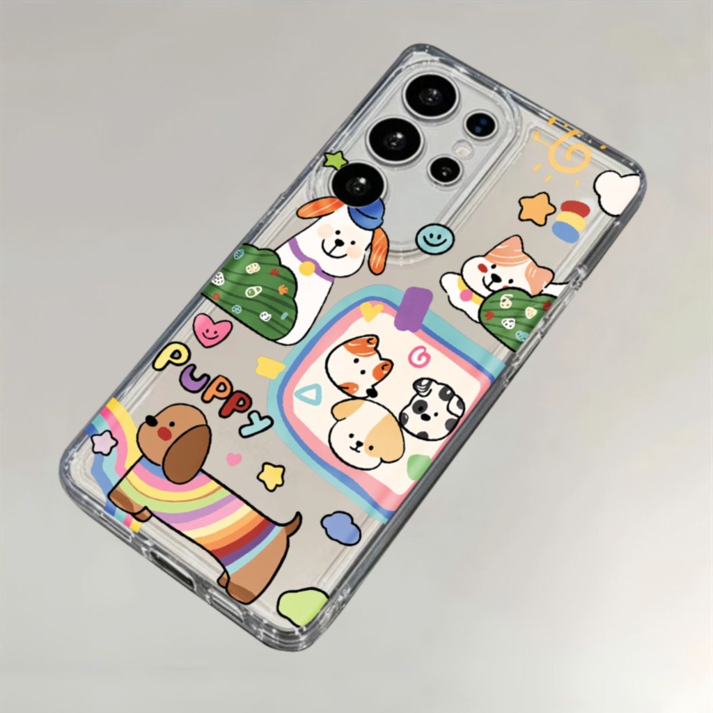 ลูกสุนัขน่ารักสําหรับ Samsung 25 Ultra Case S26 Ultra S24 Plus S23 FE S22 S21 S20 ปลอกกันฝุ่น Anti-d