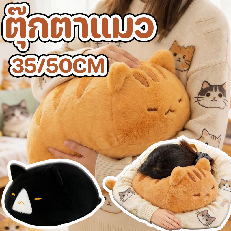 พร้อมส่ง ตุ๊กตาแมว 35/50CM ไส้ขนสัตว์ PP ฟูและนุ่ม หน้าตาน่ารักงงๆ สามารถใช้เป็นหมอนกอดได้