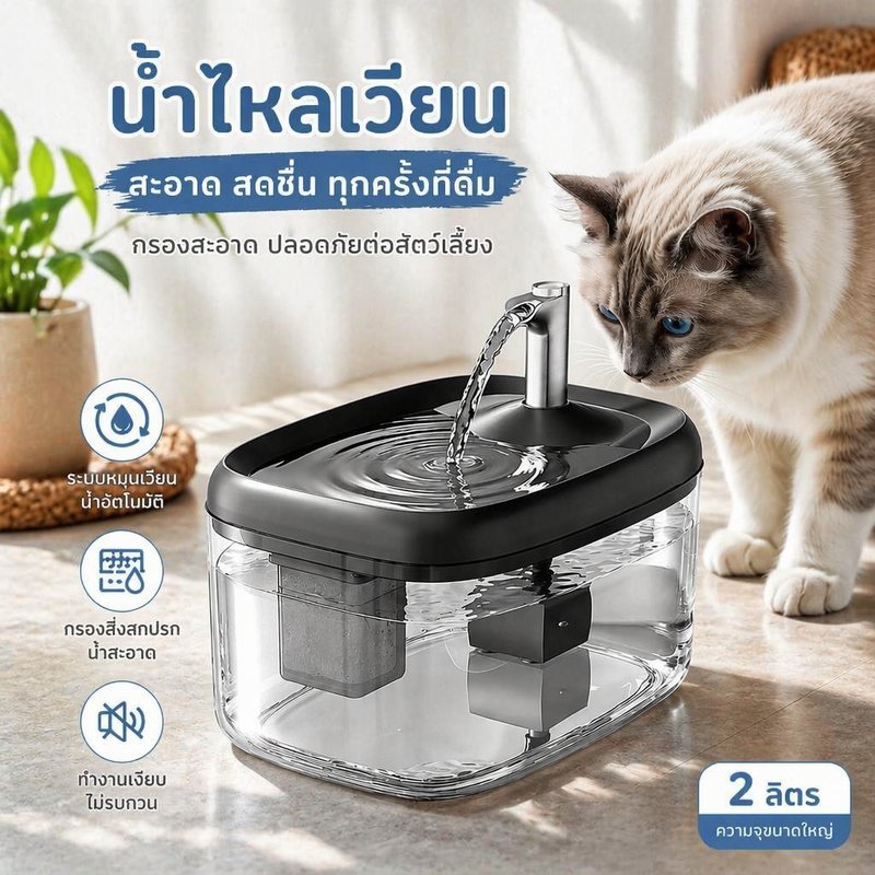 ตู้กดน้ำสัตว์เลี้ยง อัตโนมัติ ขวดน้ำแมว 1500ml โปร่งใส เติมน้ำเอง ถังให้น้ำแมว ไม่ใช้ไฟ ใช้ง่าย