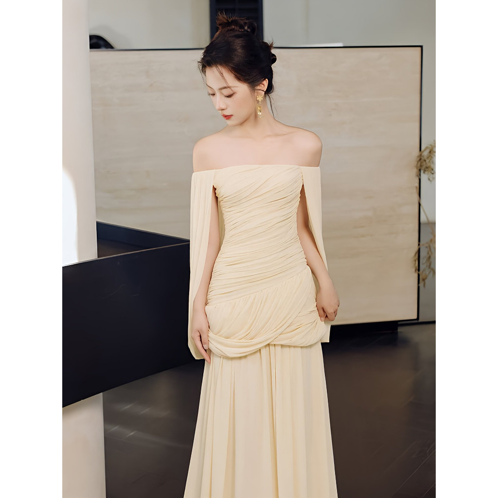 แปลก Puss Gentle Slash-คอ Slim Maxi ชุดรูปเอวดู Slimmer ผู้หญิงฤดูร้อนภาษาฝรั่งเศสคํา Elegant สไตล์