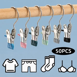 คลิปหนีบผ้า 50PCS ที่หนีบผ้าสแตนเลส กันลื่น สีสวย อเนกประสงค์ ใช้งานง่าย แขวนเสื้อผ้า ถุงเท้า กางเกง ประหยัดพื้นที่
