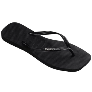 HAVAIANAS รองเท้าแตะ Slim Square Logo Metallic Flip Flop BLACK/SILVER 41482572976F_F3BKSI