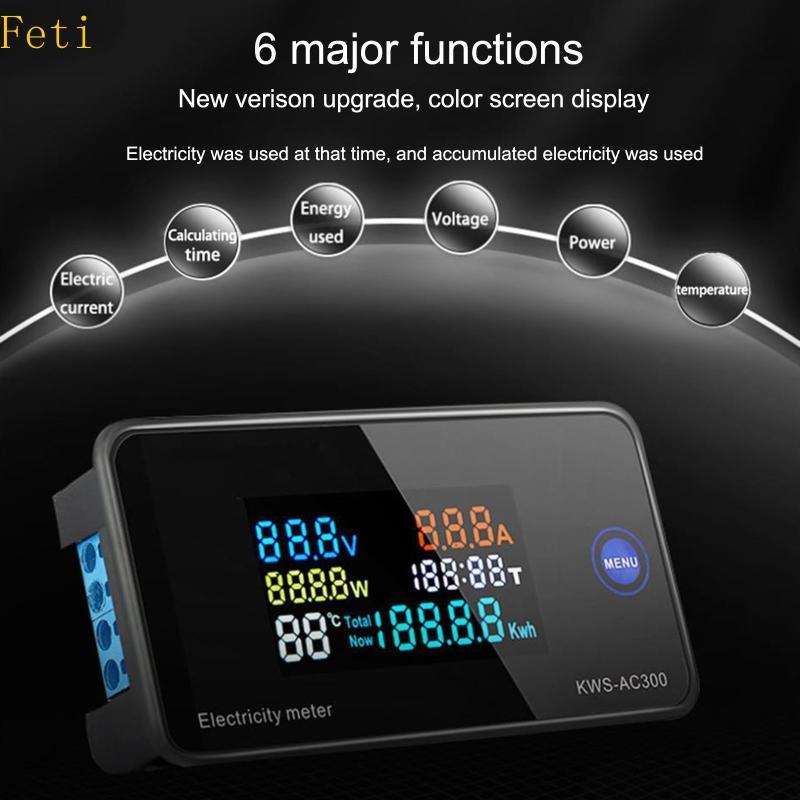 Feti Comapct แรงดันไฟฟ้า Amperage Power Energy Multimeter AC 50-300V 0-100A Energy Meter