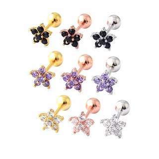 ต่างหูสตั๊ดอัญมณีสแตนเลสลายดอกไม้ Tragus Bar Helix 1 ชิ้น