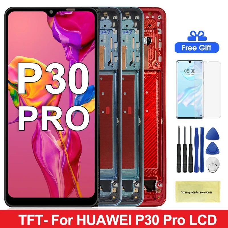 P30 Pro เปลี่ยนหน้าจอ, สําหรับ Huawei P30 Pro VOG-L29 VOG-L09 จอแสดงผล Lcd หน้าจอสัมผัสดิจิตอลพร้อมชุดกรอบ