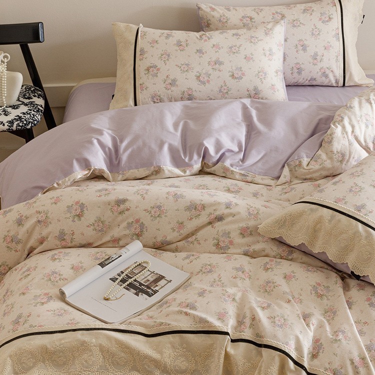 Spring and Autumn All-Cotton Bedding Set, Pure Cotton Duvet Cover, French-style Small Floral Duvet C
