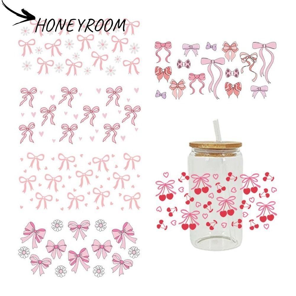 HONEYROOM Wrap Stickers, Smooth UV DTF Transfer Stickers, Diy Waterproof Pink Bow Decals สําหรับถ้วย