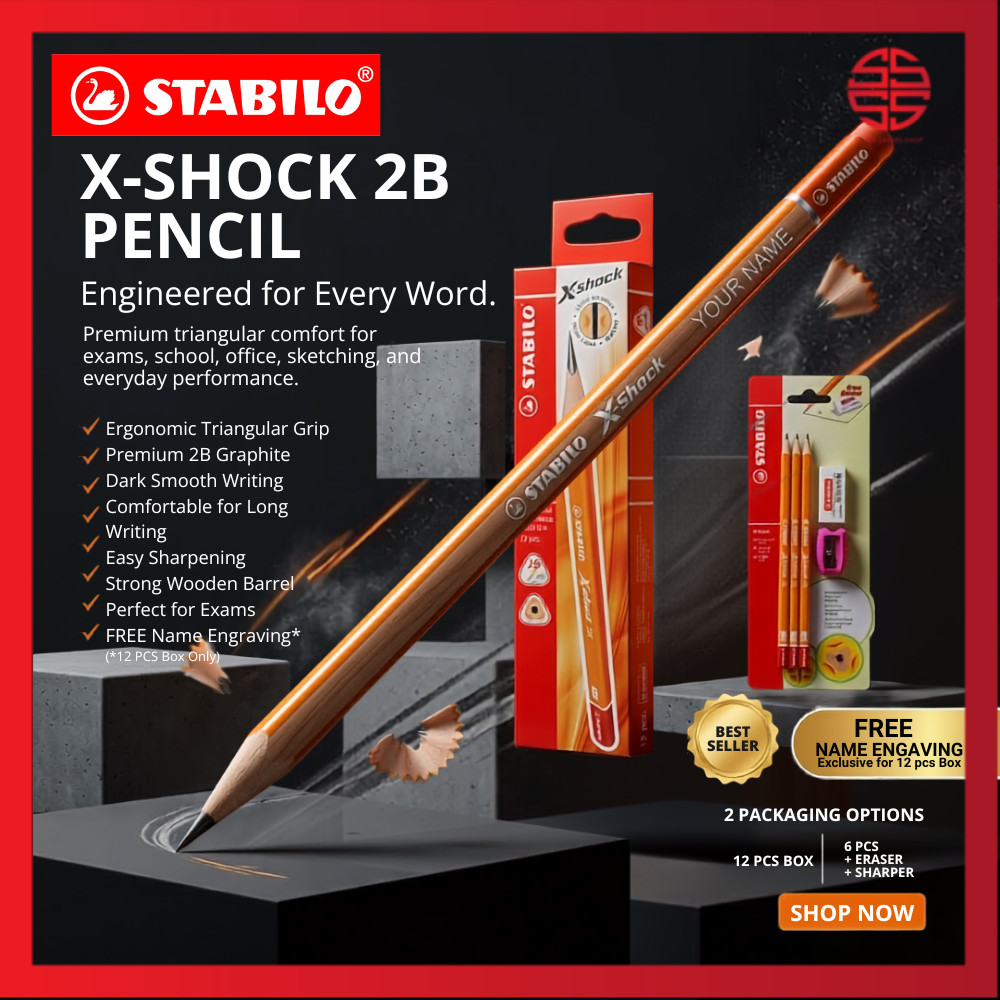 [Super SaverS] Stabilo X-Shock Triangle Pencil 2B Triangle 2B Pencil 12 & 6 pcs Pencil + Eraser + Sh