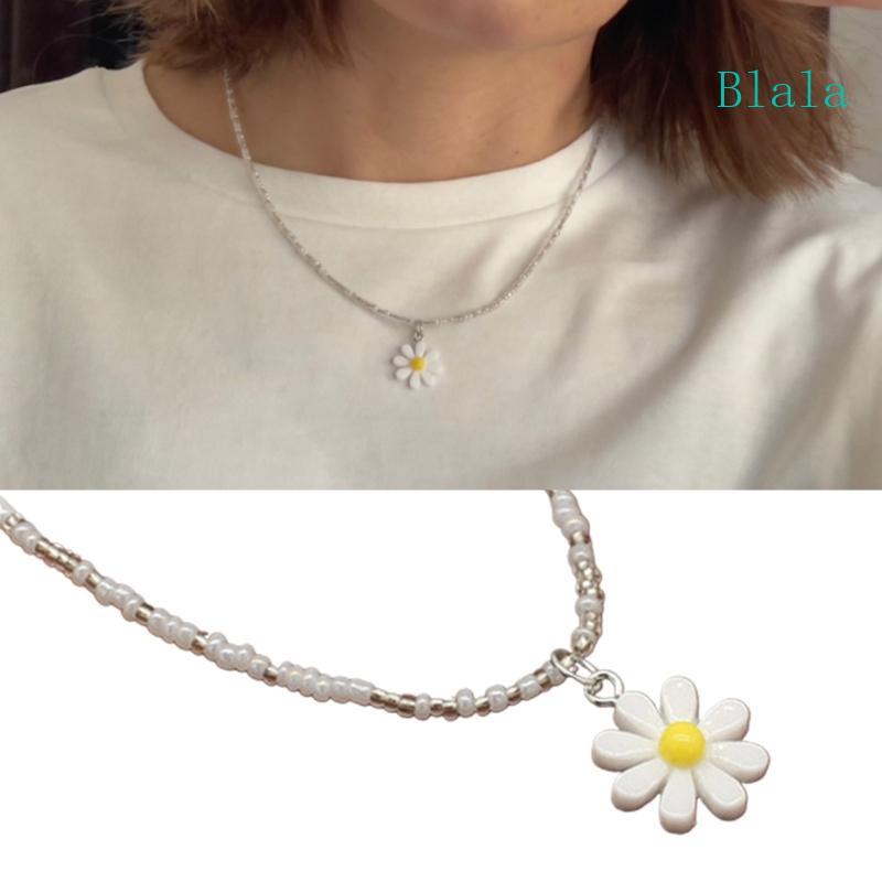 Blala Daisy Flower Necklace Handmade Bohemian Bead Necklace Clavicle Necklace