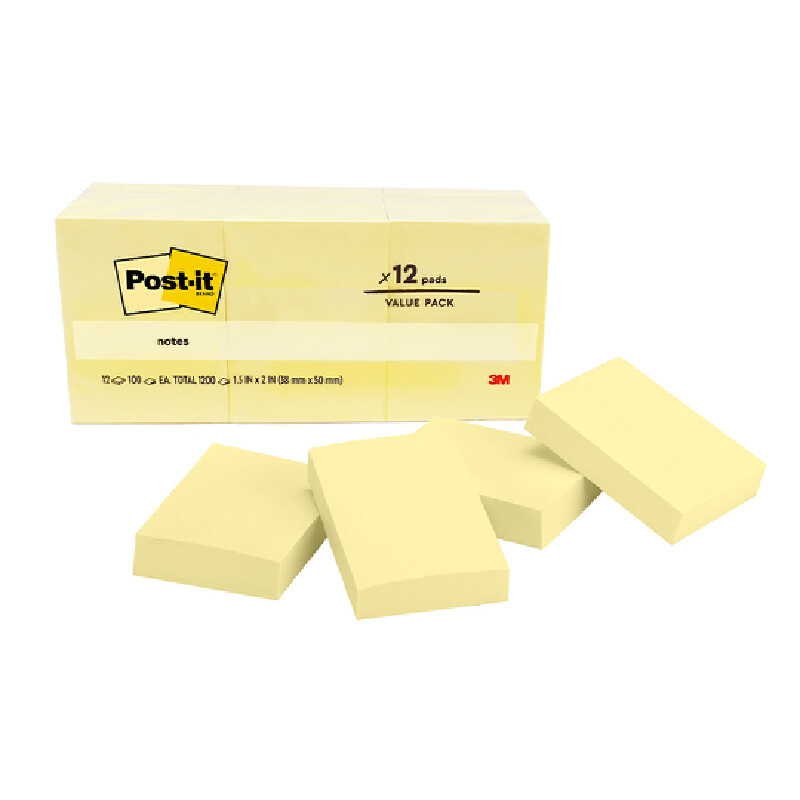 POST-IT กระดาษโน้ต รุ่น 653 สีเหลือง ขนาด 1.5x2 นิ้ว (แพ็ค 12 เล่ม)