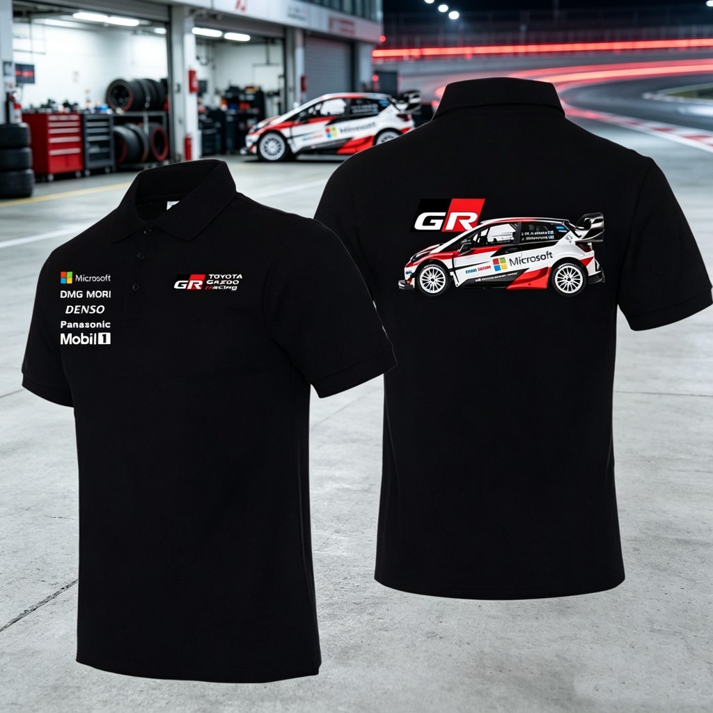 เสื้อโปโล GR Toyota Gazoo Racing พิมพ์ลายรถแข่ง WRC สำหรับแฟนคลับรถยนต์โตโยต้าใส่สบายฤดูร้อนผ้าคอตตอ
