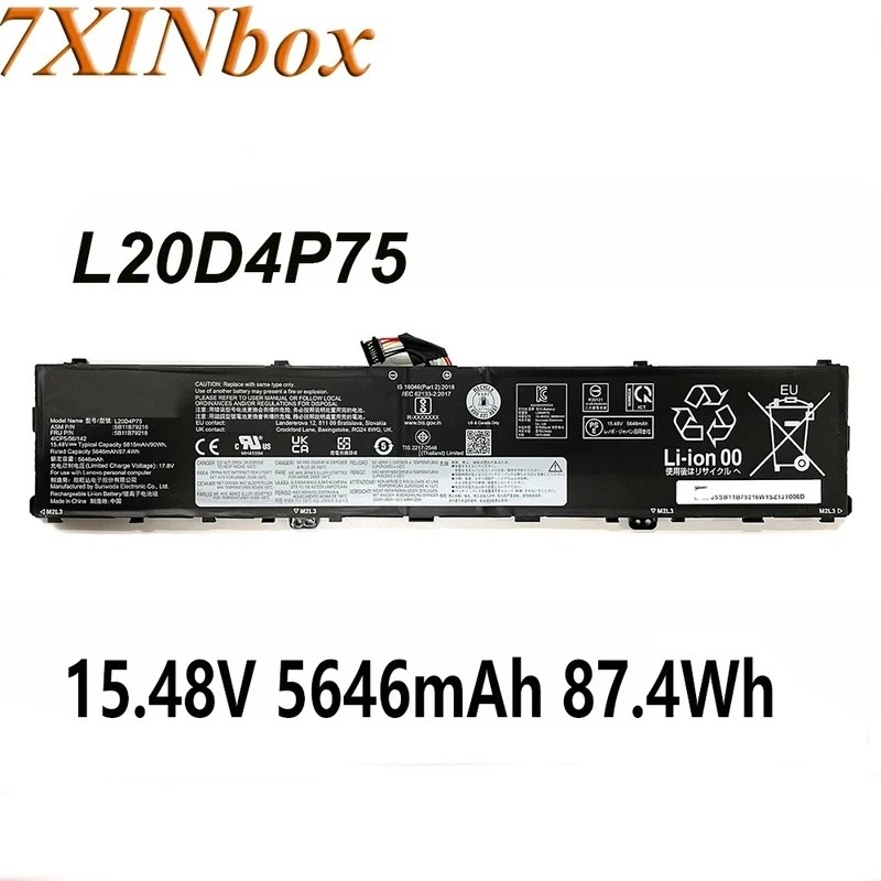 7XINbox L20D4P75 L20M4P75 19.18V 5646mAh 87.4Wh เดิมแบตเตอรี่แล็ปท็อปสําหรับ Lenovo ThinkPad P1 G4 S