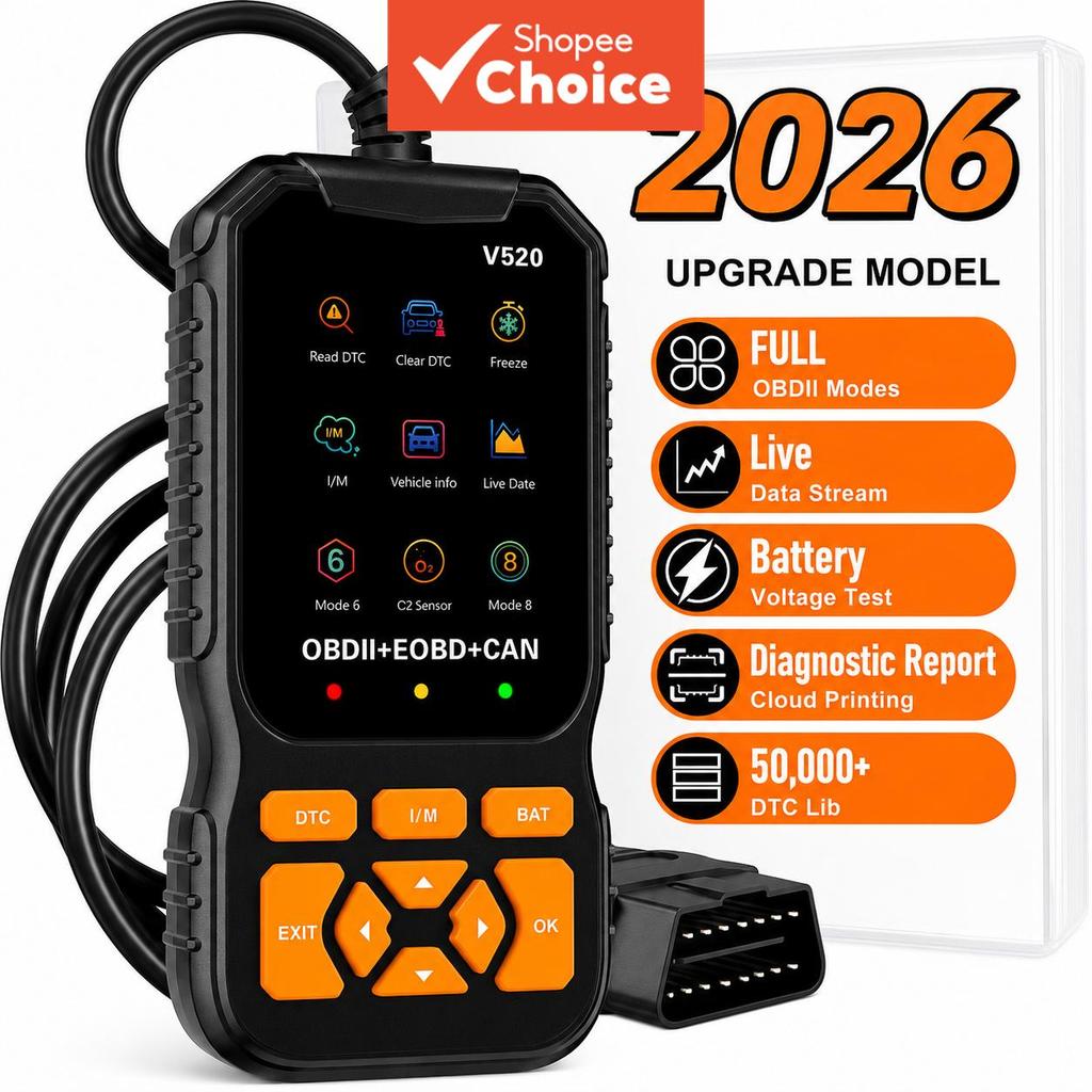 V520 Professional Obd2 เครื่องสแกนเนอร์วินิจฉัยเครื่องอ่านรหัสเครื่องยนต์ Live Data Stream 8- ภาษาสํ