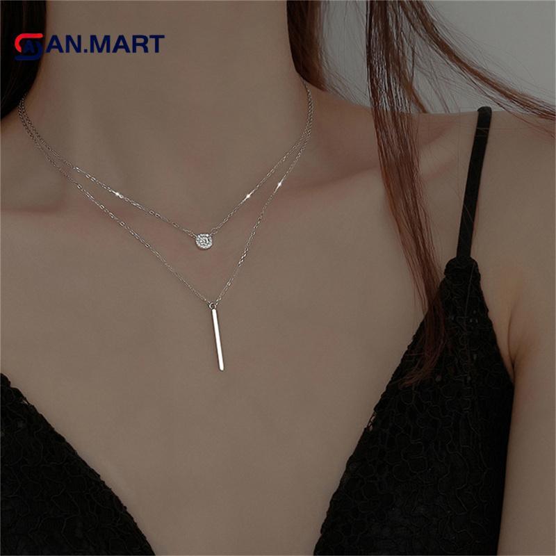AN.MART จี้เงิน Nelaces Geometric Square Nelace Simple Women Fashion TH