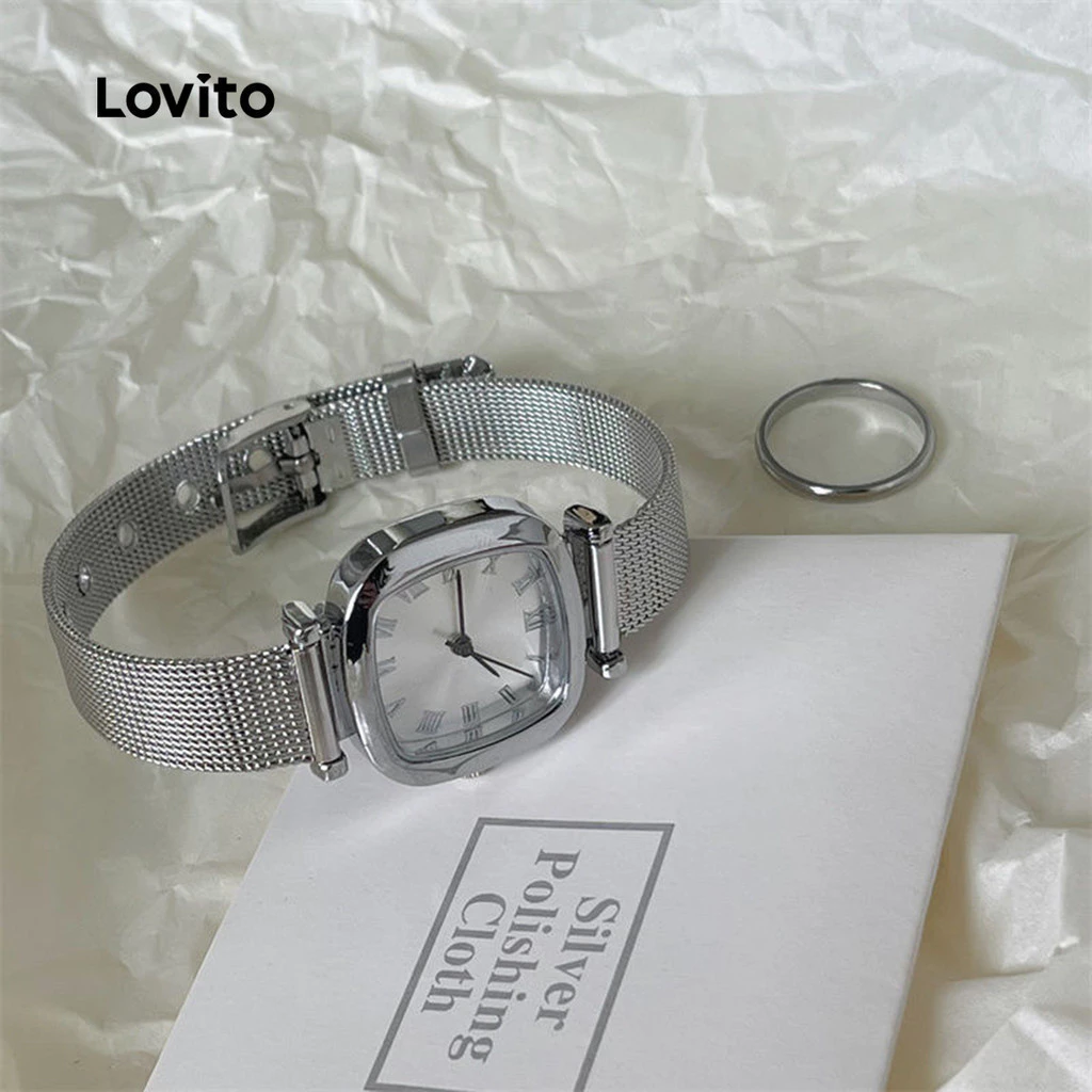 Lovito สง่างาม นาฬิกาควอตซ์แบบ โลหะ สไตล์ฝรั่งเศส สำหรับผู้หญิง ดีไซน์มินิมัล ลายนาฬิกา LFA86236