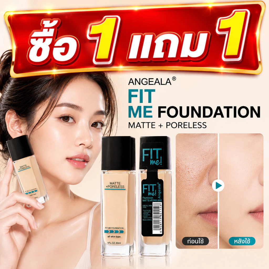 รองพื้น FitMe Foundation คุมมัน ปกปิดเรียบเนียน ติดทนนาน กันน้ำ กันเหงื่อ ผิวไม่เป็นคราบ ซื้อ 1 แถม 1