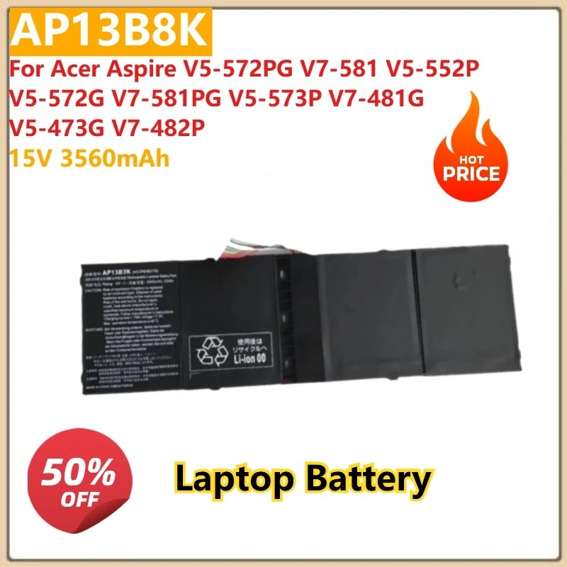 3560mAh AP13B8K AP13B3K แบตเตอรี่แล็ปท็อปสําหรับ Acer Aspire V5-572PG V7-581 V5-552P V5-572G V7-581P