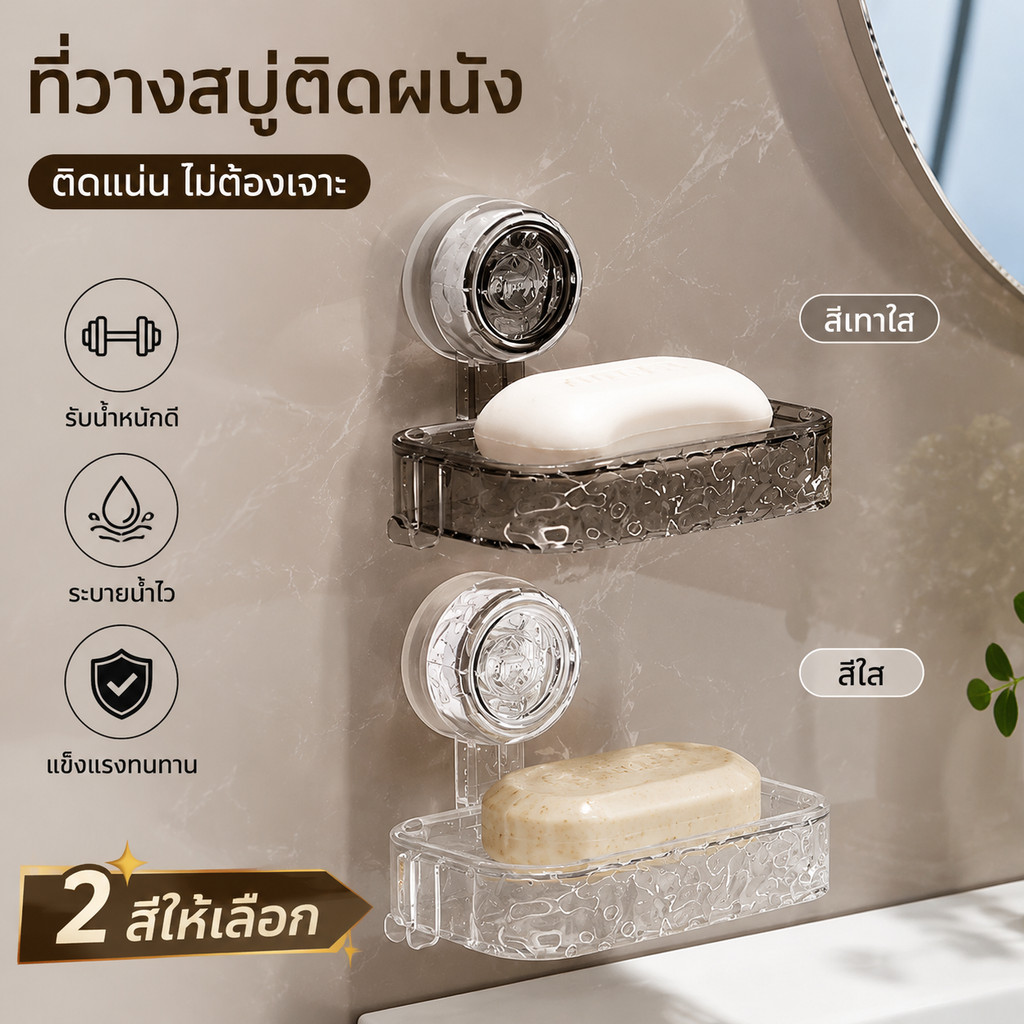 จัดส่งทันที ที่วางสบู่ กล่องใส่สบู่ ในห้องน้ำ อ่างล้างมือ รับน้ำหนักได้เยอะ ติดผนัง ไม่ต้องเจาะรู