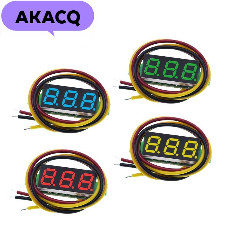 0.28 นิ้ว DC 0-100V 3 สาย Mini Gauge เครื่องวัดแรงดันไฟฟ้าโวลต์มิเตอร์จอแสดงผล LED แผงดิจิตอลโวลต์มิเตอร์เครื่องตรวจจับสีฟ้าสีแดงสีเขียวเหลือง