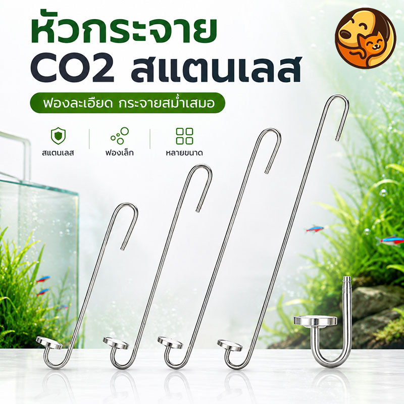 Air Diffuser Curved ทำจากสแตนเลส ใช้สำหรับตู้ปลาที่ปลูกหญ้าน้ำ สร้างละอองก๊าซ CO2 ละเอียดอ่อน