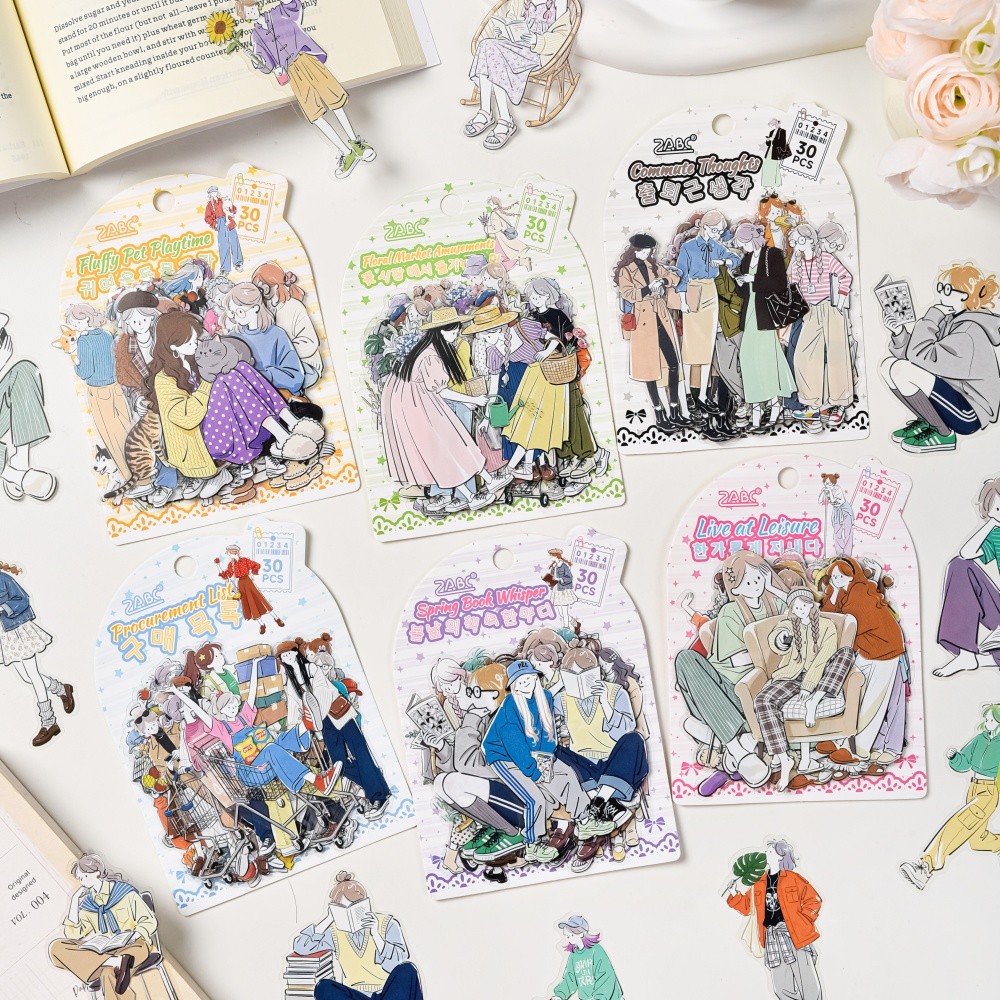 30 ชิ้นคนสติกเกอร์น่ารักแฟชั่นสาวสติกเกอร์สติกเกอร์กันน้ําสําหรับ Art Journaling Bullet Junk Journal Planners โน้ตบุ๊ค Collage อัลบั้มความงาม
